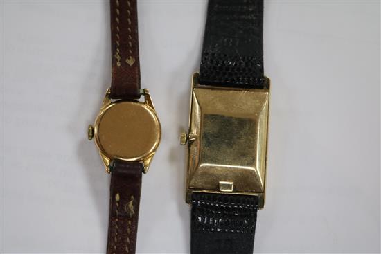 A boys size steel Rolex Oyster wrist watch, numbered 143209 2280, a 9ct gold Rotary watch and a ladys 18ct Movado watch.